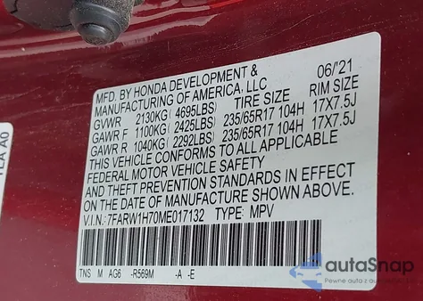 2021 Honda Cr-V 2Wd Special Edition из США, поврежденный, VIN 7FARW1H70ME017132